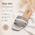 Handmade Silver Women's Flat Slippers – Elegant Embellished Soft Sole Slip-On Sandals for Casual, Party & Festive Wear