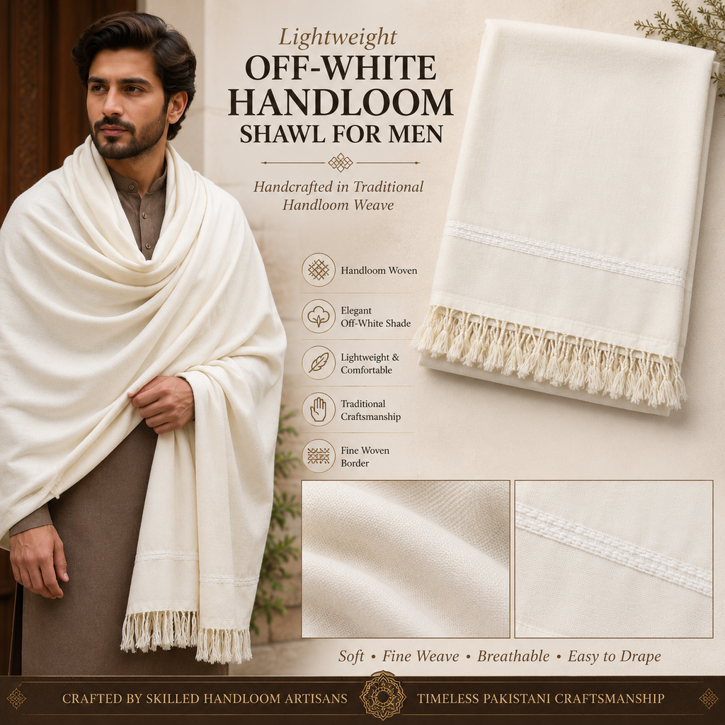 Lightweight Off-White Handloom Shawl for Men