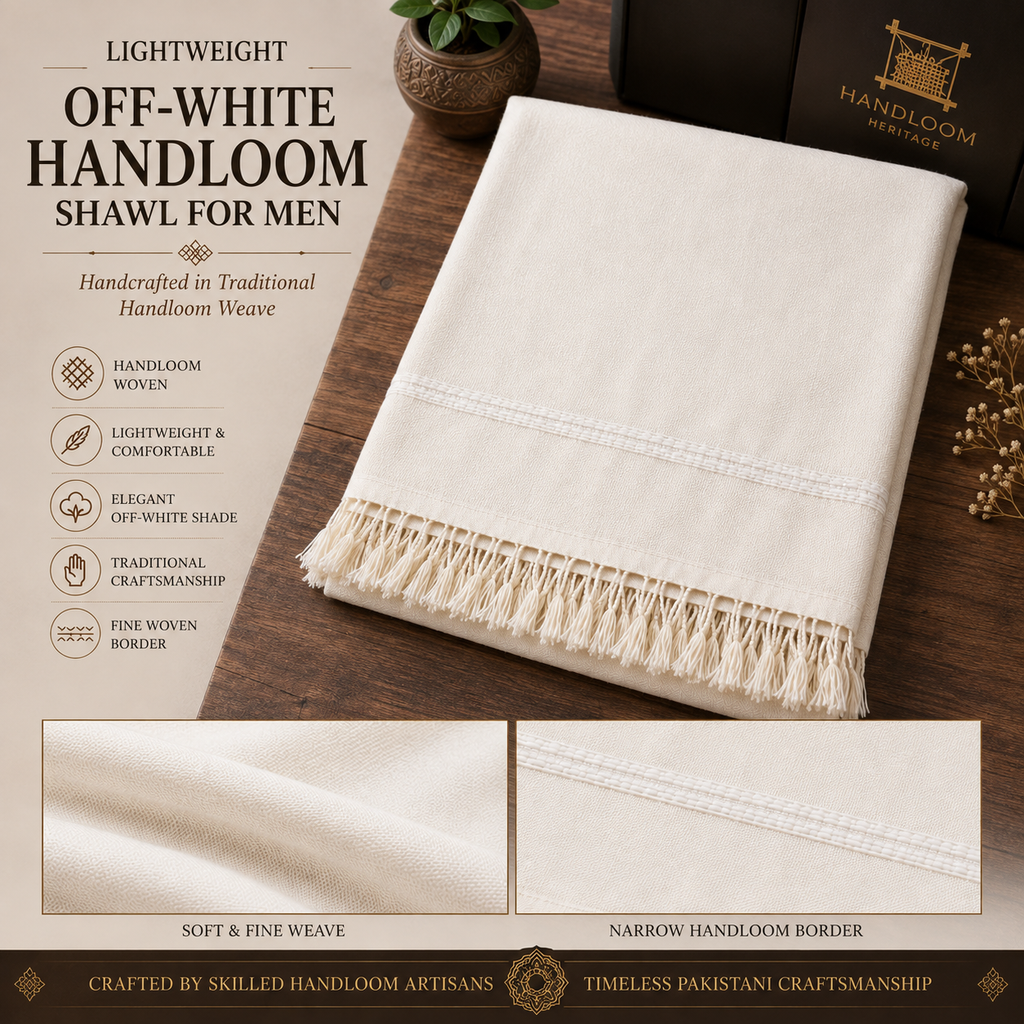 Lightweight Off-White Handloom Shawl for Men