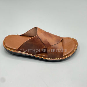 Handmade Double Shade Chappal For Men-Brown