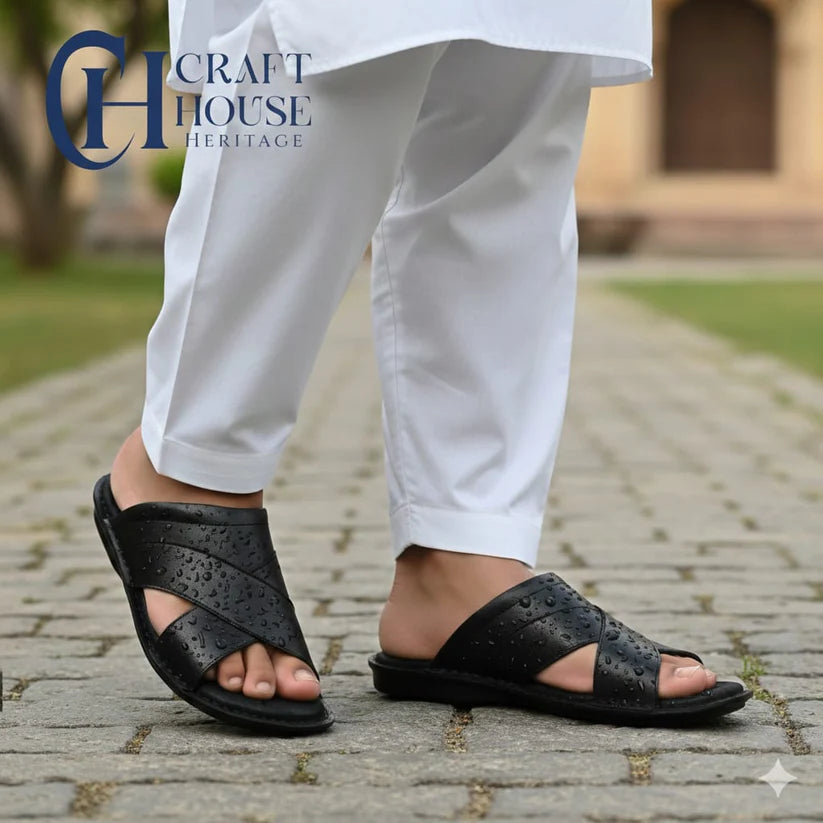 Handmade Soft Slippers best option for Diabetic Patients - Black D3