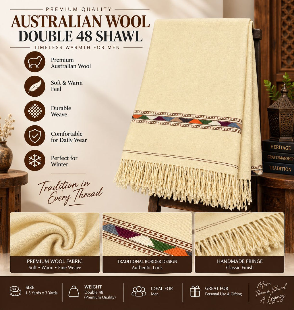 Swat Islampur Handloom Men’s Shawl –750g Double 48 Australian Wool Shawl SH-28
