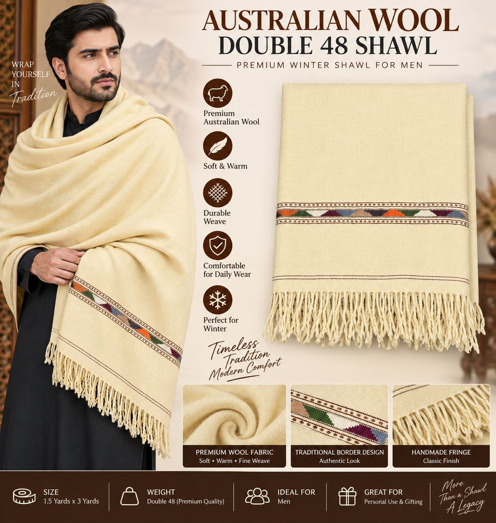 Swat Islampur Handloom Men’s Shawl –750g Double 48 Australian Wool Shawl SH-28