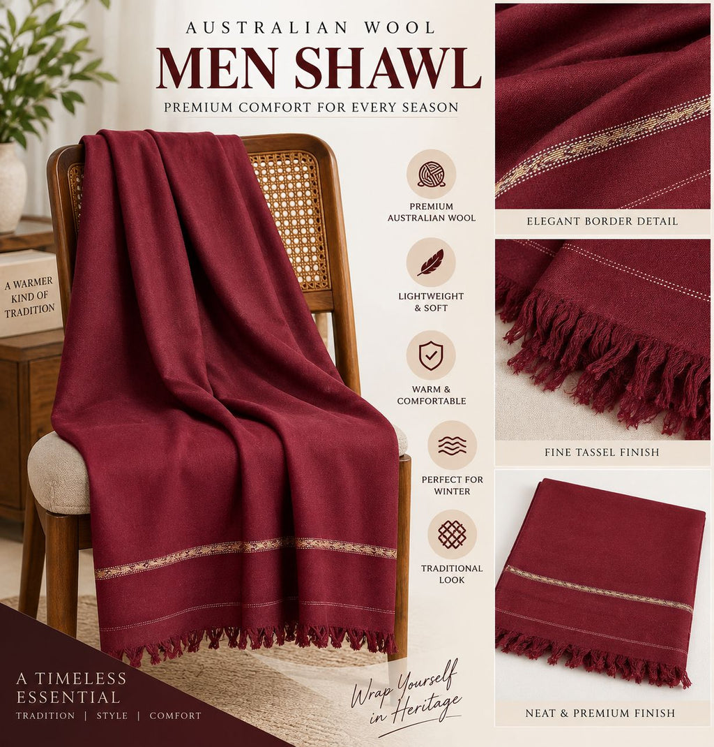 Men’s Mahroon shawl australian wool shawl for men -SH-30